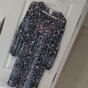 Knox Rose Dark Blue Floral Long Sleeve Dress